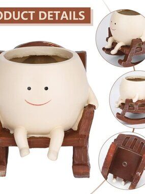 Planter Pot Smiley Face Resin Succulent Pot Indoor Outdoor Sitting Rocking Chair